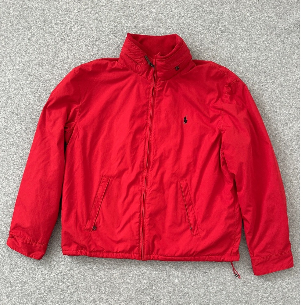 Polo Ralph Lauren Fleece Lined Windbreaker Jacket Red XL Rollaway Hood Y2K